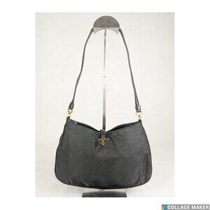Auth PRADA Milano Tessuto Solid Rayon Nylon Quilted Formal Black Shoulder Bag
